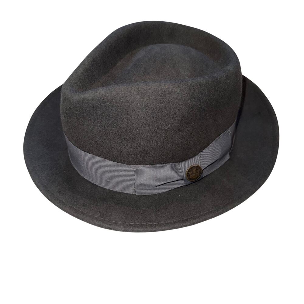 Goorin Bros. Gray Wool Felt Hat Med Fedora Wide Brim Center Dent Grosgrain Bow